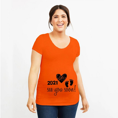 Uskoro dolazi Ljetna trudnička majica za 2021. Žene Najava trudnica Odjeća za trudnice Meka odjeća velikih veličina kratkih rukava