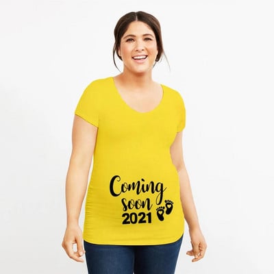 Uskoro dolazi Ljetna trudnička majica za 2021. Žene Najava trudnica Odjeća za trudnice Meka odjeća velikih veličina kratkih rukava
