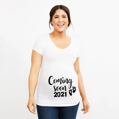 Uskoro dolazi Ljetna trudnička majica za 2021. Žene Najava trudnica Odjeća za trudnice Meka odjeća velikih veličina kratkih rukava