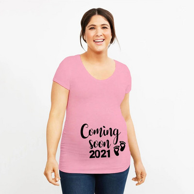 Uskoro dolazi Ljetna trudnička majica za 2021. Žene Najava trudnica Odjeća za trudnice Meka odjeća velikih veličina kratkih rukava