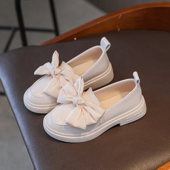 Δερμάτινο φθινοπωρινό Princess για κορίτσια Μαύρο Λευκό Παπιγιόν Παιδικά Flat Παπούτσια 26-36 Λαστιχένια Σόλα Αντιολισθητική Παιδικά Παπούτσια Causls