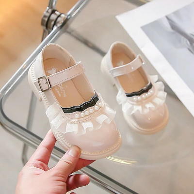 Meiteņu princese Rudens Ādas Melns Balts Bowknot Slip-on Bērnu Plakanas Kurpes 26-36 Gumijas zole Neslīdoša Bērnu Causls Apavi