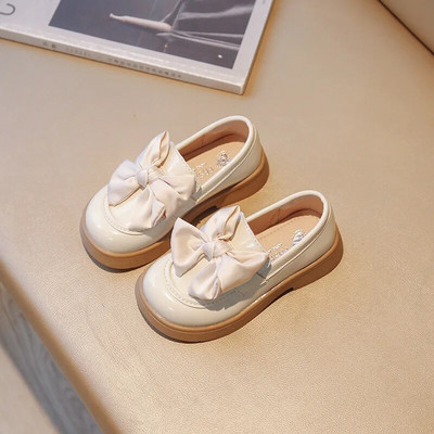 Meiteņu princese Rudens Ādas Melns Balts Bowknot Slip-on Bērnu Plakanas Kurpes 26-36 Gumijas zole Neslīdoša Bērnu Causls Apavi