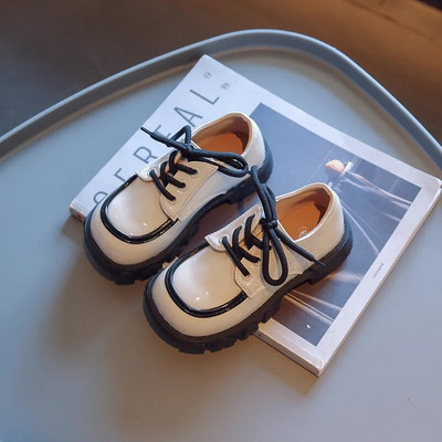 Meiteņu princese Rudens Ādas Melns Balts Bowknot Slip-on Bērnu Plakanas Kurpes 26-36 Gumijas zole Neslīdoša Bērnu Causls Apavi