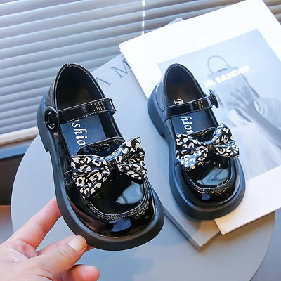 Meiteņu princese Rudens Ādas Melns Balts Bowknot Slip-on Bērnu Plakanas Kurpes 26-36 Gumijas zole Neslīdoša Bērnu Causls Apavi