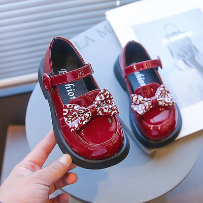 Meiteņu princese Rudens Ādas Melns Balts Bowknot Slip-on Bērnu Plakanas Kurpes 26-36 Gumijas zole Neslīdoša Bērnu Causls Apavi