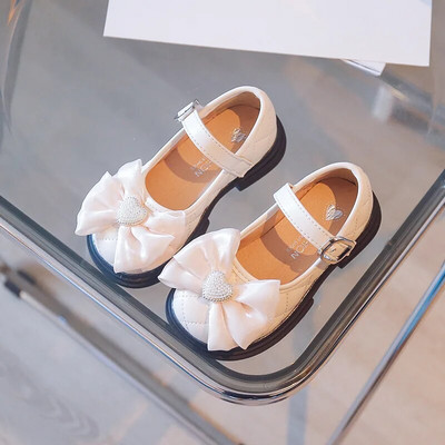 Meiteņu princese Rudens Ādas Melns Balts Bowknot Slip-on Bērnu Plakanas Kurpes 26-36 Gumijas zole Neslīdoša Bērnu Causls Apavi