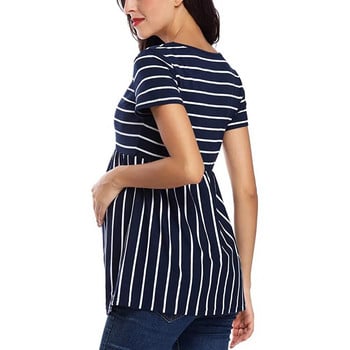 Μπλουζάκι εγκυμοσύνης με στρογγυλή λαιμόκοψη ριγέ πολύχρωμο μακρύ κοντομάνικο μπλουζάκι αναπνέον ελαφρύ σπίτι καθημερινά καθημερινά ρούχα θηλασμού