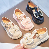 Kevad-sügis tüdrukute nahast kingad vöörisõlmega pärlitega Printsess Magusad armsad pehmed mugavad lastejalatsid lastejalatsid