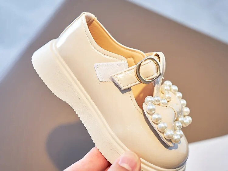 Kevad-sügis tüdrukute nahast kingad vöörisõlmega pärlitega Printsess Magusad armsad pehmed mugavad lastejalatsid lastejalatsid