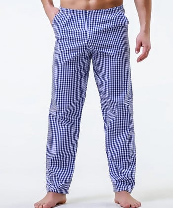 Мъжки раирани памучни пижами с дълги крачоли Секси тънки летни ежедневни спални дрехи Домашно облекло Разхлабени панталони