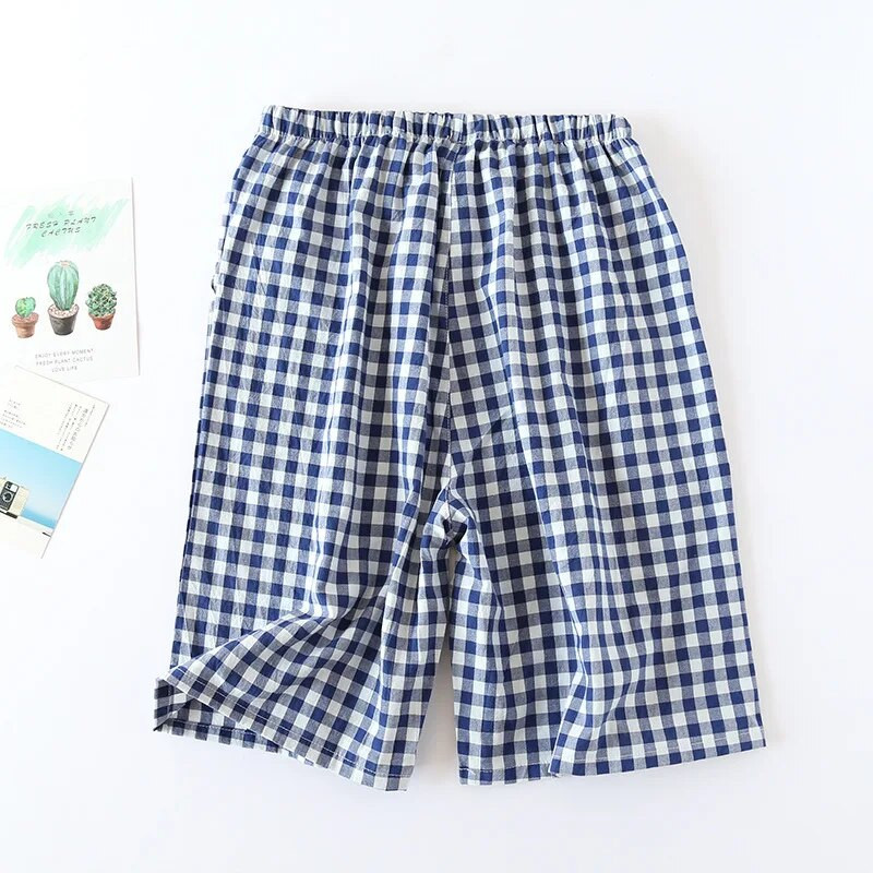 Vīriešu Kokvilnas Mājas Bikses Marle Pidžamas Šorti Brīvi Smiltis Ikdienišķas Gultas Apakšpuses Elastīga Josla Atpūtas Apģērbs Mode Plaids Bokseri Vīrieši