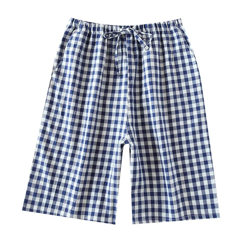 Vīriešu Kokvilnas Mājas Bikses Marle Pidžamas Šorti Brīvi Smiltis Ikdienišķas Gultas Apakšpuses Elastīga Josla Atpūtas Apģērbs Mode Plaids Bokseri Vīrieši