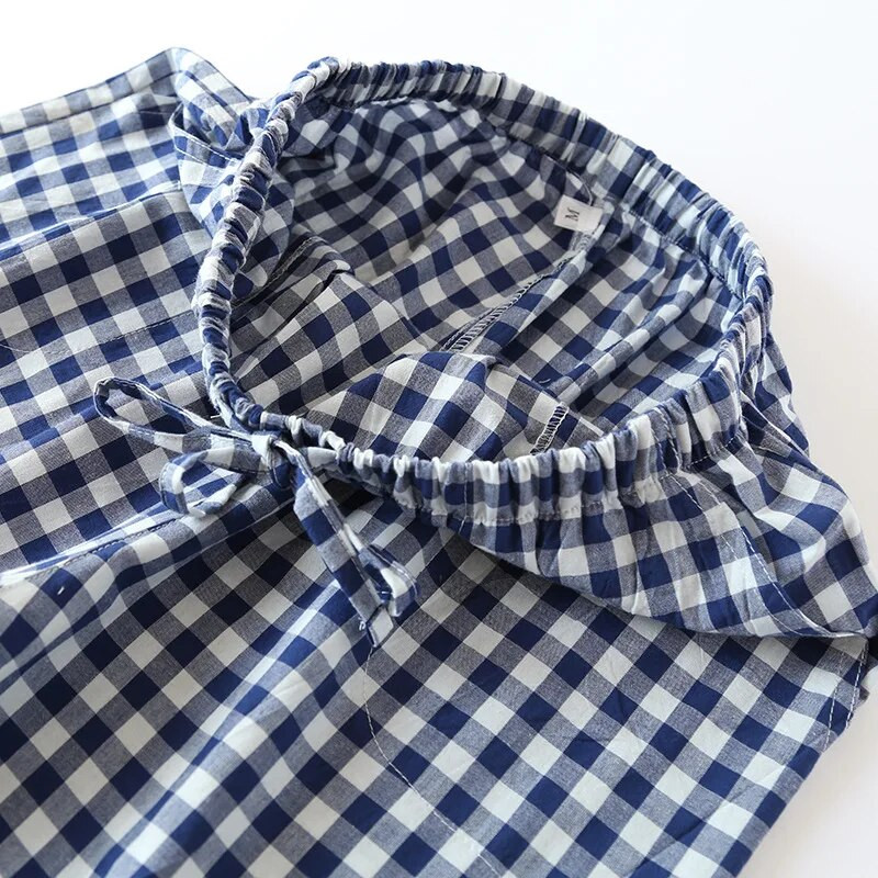 Vīriešu Kokvilnas Mājas Bikses Marle Pidžamas Šorti Brīvi Smiltis Ikdienišķas Gultas Apakšpuses Elastīga Josla Atpūtas Apģērbs Mode Plaids Bokseri Vīrieši