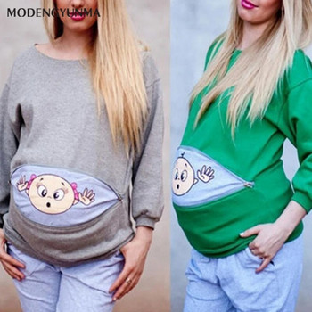 Ρούχα εγκυμοσύνης Γυναικεία μπλουζάκια μακρυμάνικα μπλουζάκια βαμβακερά αστεία μοτίβα εκτύπωσης έγκυες γυναίκες θηλάζουν ρούχα εγκυμοσύνης