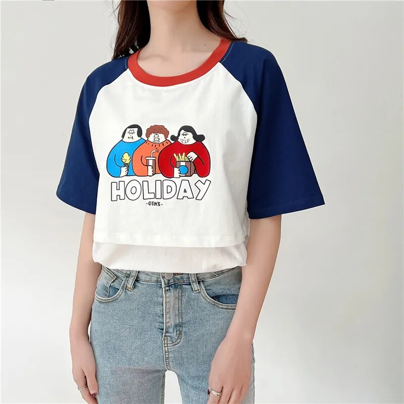 Rövid ujjú póló bő nyomott körgallérral nyári szoptatás felső terhes nők ruházat anyák viselete 2212