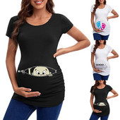 Vasaras drēbes grūtniecēm Sieviešu topi ar īsām piedurknēm ar kakla izgriezumu Jauki modes krekls ar apdruku grūtniecībai, ikdienišķs T-krekls, tunikas blūze 2022. g.