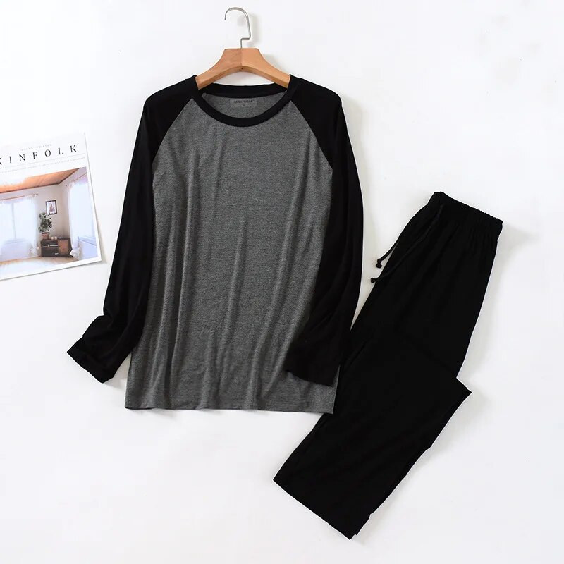 Fdfklak muške pidžame, novo proljeće i jesen, modalna spavaćica s dugim rukavima, hlače s uzicom, spavaćica za slobodno vrijeme, plus veličina L-4XL