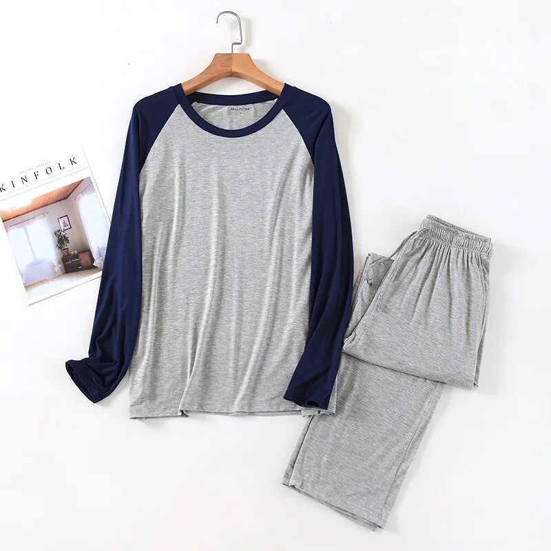 Fdfklak muške pidžame, novo proljeće i jesen, modalna spavaćica s dugim rukavima, hlače s uzicom, spavaćica za slobodno vrijeme, plus veličina L-4XL