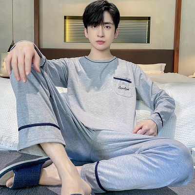 Big Yards L-4XL pilnos medvilnės pižamos vyriškos pižamos para hombre ilgomis rankovėmis laisvalaikio miegui skirtų vyriškų namų drabužių pilkos pižamos rinkinys vyrams