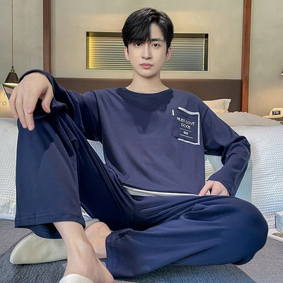 Big Yards L-4XL pilnos medvilnės pižamos vyriškos pižamos para hombre ilgomis rankovėmis laisvalaikio miegui skirtų vyriškų namų drabužių pilkos pižamos rinkinys vyrams