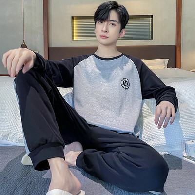 Big Yards L-4XL pilnos medvilnės pižamos vyriškos pižamos para hombre ilgomis rankovėmis laisvalaikio miegui skirtų vyriškų namų drabužių pilkos pižamos rinkinys vyrams