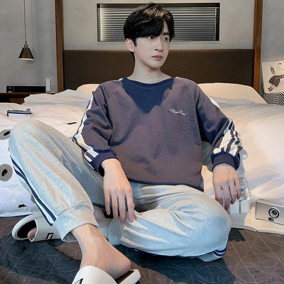 Big Yards L-4XL pilnos medvilnės pižamos vyriškos pižamos para hombre ilgomis rankovėmis laisvalaikio miegui skirtų vyriškų namų drabužių pilkos pižamos rinkinys vyrams