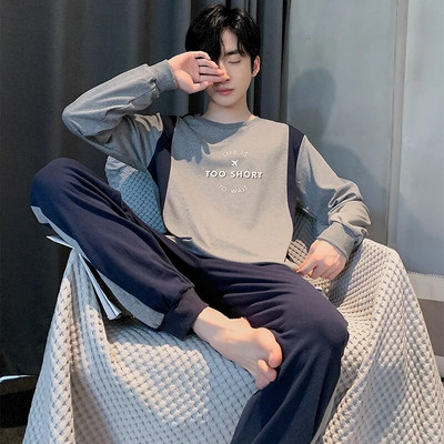 Big Yards L-4XL pilnos medvilnės pižamos vyriškos pižamos para hombre ilgomis rankovėmis laisvalaikio miegui skirtų vyriškų namų drabužių pilkos pižamos rinkinys vyrams