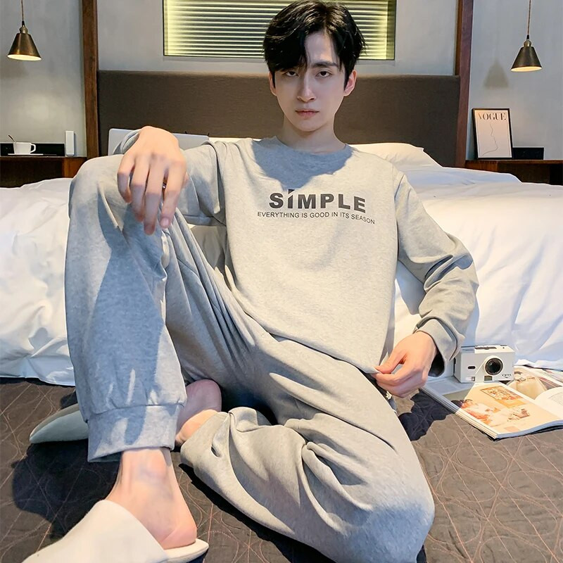 Big Yards L-4XL pilnos medvilnės pižamos vyriškos pižamos para hombre ilgomis rankovėmis laisvalaikio miegui skirtų vyriškų namų drabužių pilkos pižamos rinkinys vyrams