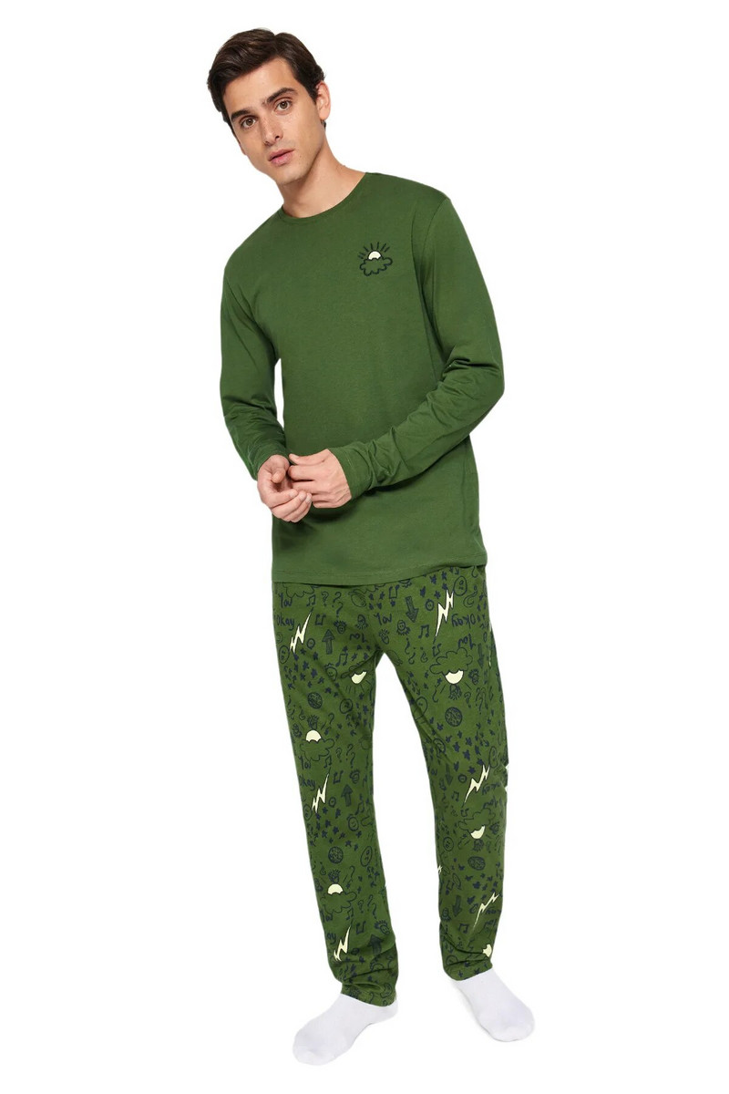 Trendyol muška galaxy kućna odjeća s dugim rukavima, obični komplet pidžame