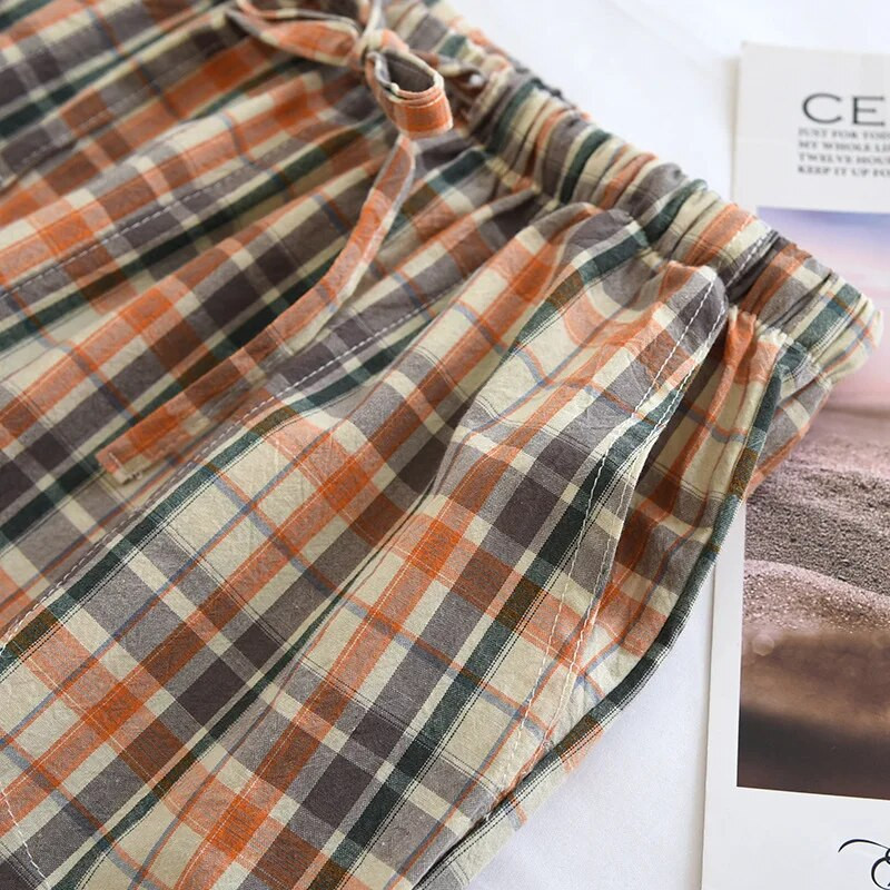 Fdfklak Nova karirana muška pidžama Hlače Proljeće Ljeto Jesen Pamučne kućne hlače Široke ležerne hlače za spavanje Muške hlače