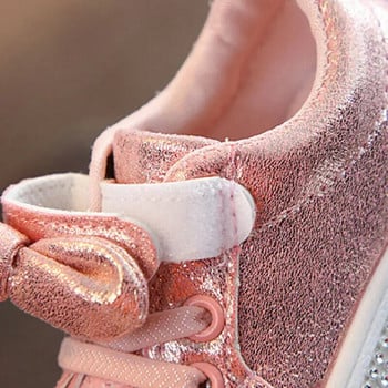 Детски спортни обувки с мека подметка Lioraitiin за момичета, детски ежедневни маратонки с пайети, сладки лъскави обувки с панделка