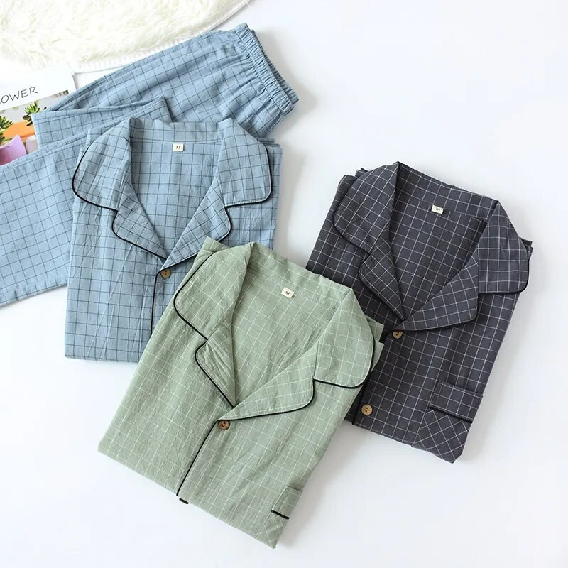 Nove pamučne hlače dugih rukava isprane vodom, muške pidžame, proljetne i jesenske revere, pidžama od čistog pamuka, muška spavaćica, spavaćica