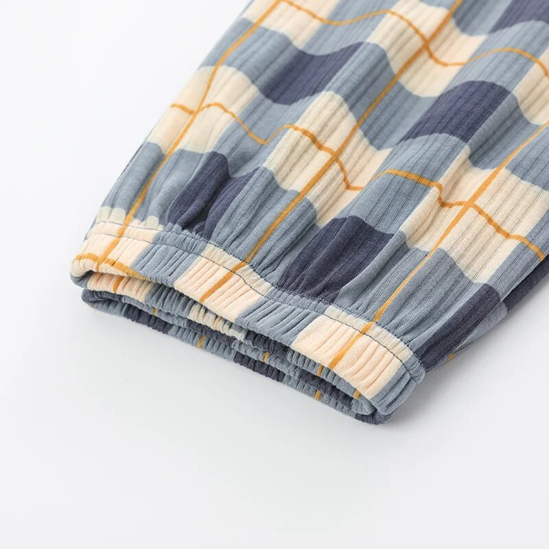 Muške pidžame, jesenske pamučne duge hlače, japanski stil, jednostavan elastični struk, ležerne velike veličine L-4XL, rešetkaste muške donje hlače za kućno spavanje