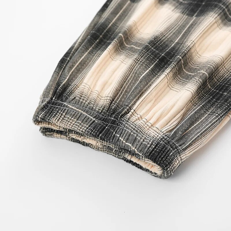 Muške pidžame, jesenske pamučne duge hlače, japanski stil, jednostavan elastični struk, ležerne velike veličine L-4XL, rešetkaste muške donje hlače za kućno spavanje