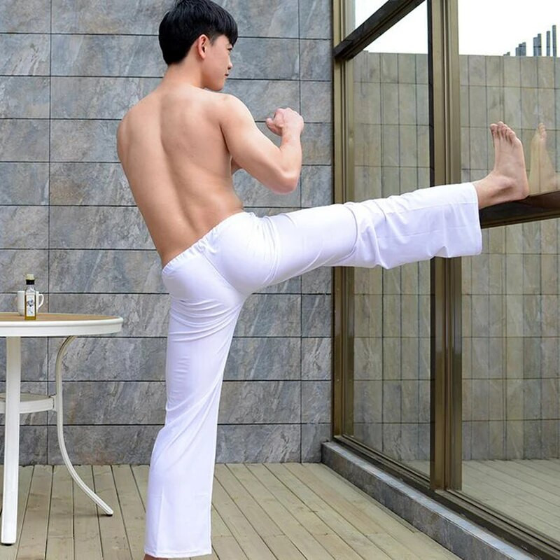 KWAN.Z pidžamas vīriešiem seksīgas kaklasaites legingi ērtas mājas naktsveļa brīvā laika platas kājas pidžamas vīriešu miega apakšas roupas