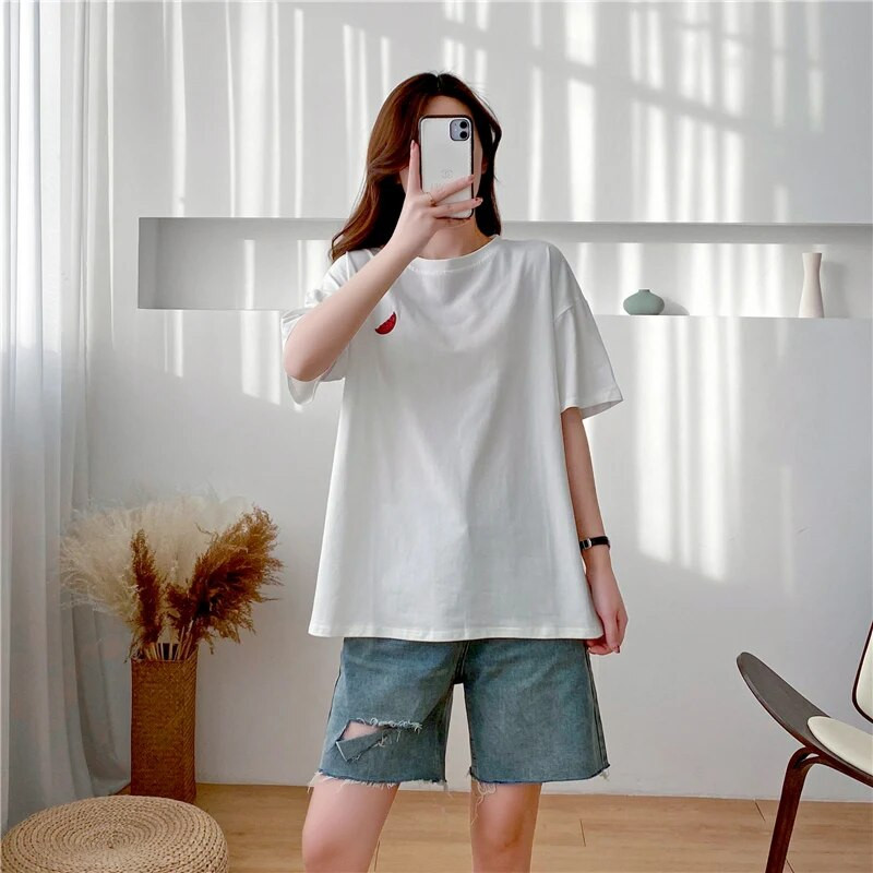 Jednobojne ženske majice s vezom kratkih rukava Originalna najava trudnoće Trudnice 9127P