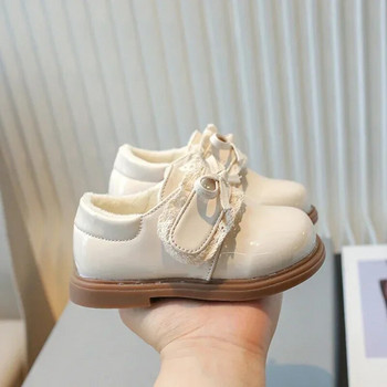 Зимни нови кожени обувки за момиче Mary Jane Модни лъскави кожени топли плюшени детски обувки с равни обувки Елегантни детски обувки на принцеса с панделка