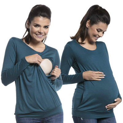 Odjeća za trudnice Majica s dugim rukavima i okruglim izrezom za dojenje za trudnice