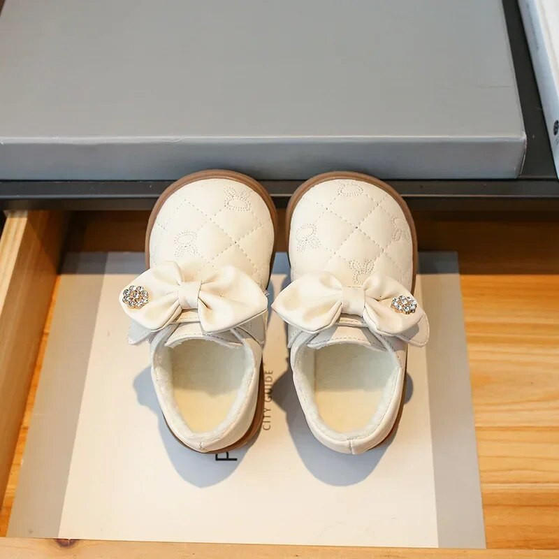 Kožne cipele za djevojčice Modne Lolita Bowknot Dječje Mary Janes Neklizajuće Zimske Tople dječje pamučne cipele Princess Dance Cipele na ravne cipele