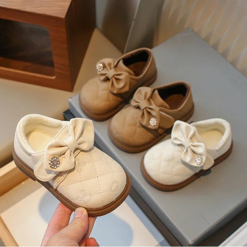 Kožne cipele za djevojčice Modne Lolita Bowknot Dječje Mary Janes Neklizajuće Zimske Tople dječje pamučne cipele Princess Dance Cipele na ravne cipele