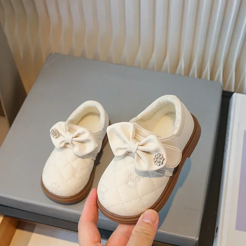 Kožne cipele za djevojčice Modne Lolita Bowknot Dječje Mary Janes Neklizajuće Zimske Tople dječje pamučne cipele Princess Dance Cipele na ravne cipele