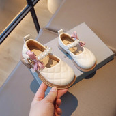 Bērnu priekšnesums Mērijas Džeinsas modes lolitas stila meiteņu pērļu sekla Mary Janes āķa un cilpas ziedi bērniem jaukas ādas apavi