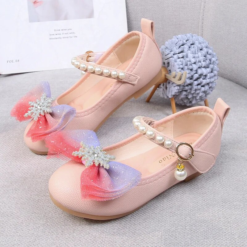 Meitenes Mary Janes Rhinestone Snow Four Seasons Kids Princess Ādas apavi Moderna Mode Pērļošana Bērnu ballīšu kleita Plakanas kurpes