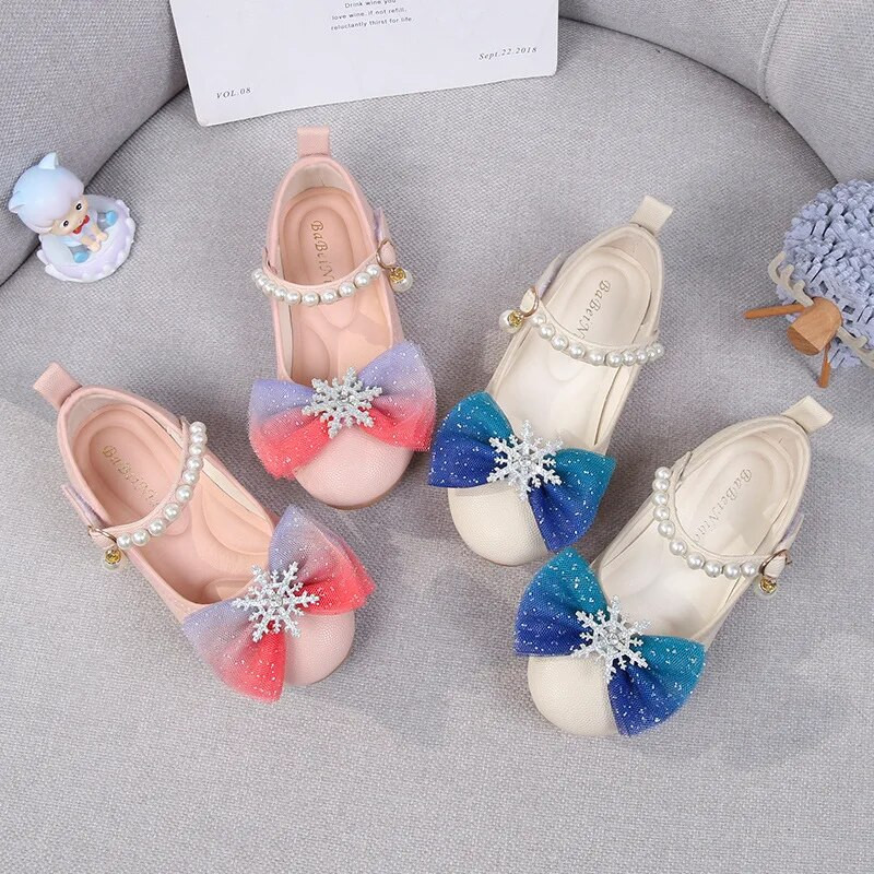 Meitenes Mary Janes Rhinestone Snow Four Seasons Kids Princess Ādas apavi Moderna Mode Pērļošana Bērnu ballīšu kleita Plakanas kurpes