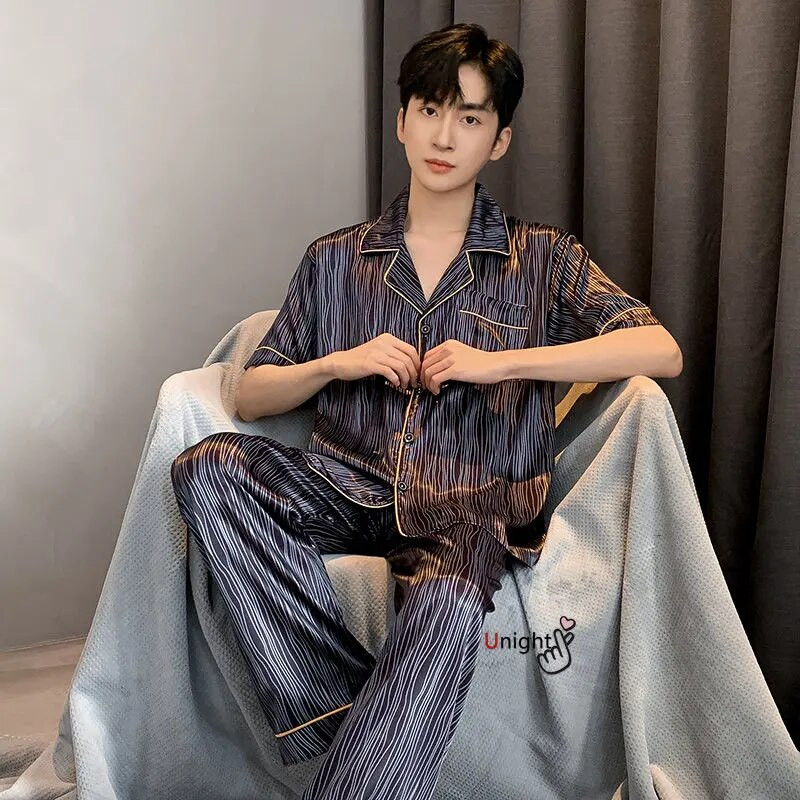 Kompleti muških pidžama proljeće ljeto Svilene pidžame za spavanje za muškarce Kućna odjeća veće veličine Pidžame Odijelo Kućna odjeća Salonske odjeće Kućna odijela