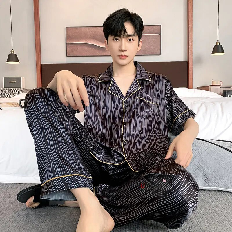 Kompleti muških pidžama proljeće ljeto Svilene pidžame za spavanje za muškarce Kućna odjeća veće veličine Pidžame Odijelo Kućna odjeća Salonske odjeće Kućna odijela