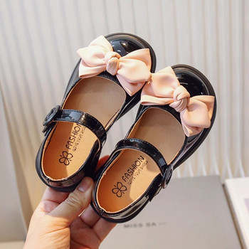 Обувки за момичета Сладък бантик Елегантни буци Детски принцеса Мери Джейнс Гланцова PU кожа Черни бежови Детски есенни обувки с примка