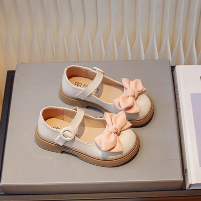 Meiteņu apavi Sweet Bowknot Eleganti, kupli bērnu Princesei Mērijai Džeinsai Glossy PU ādas melni bēša āķa cilpa bērnu rudens apavi