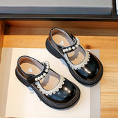 Moodsad lastejalatsid tüdrukule Mary Jane Kingad Pärlipärlitega rihm Printsess Nahast kingad Pidu must beež kausaalne lastejalatsid